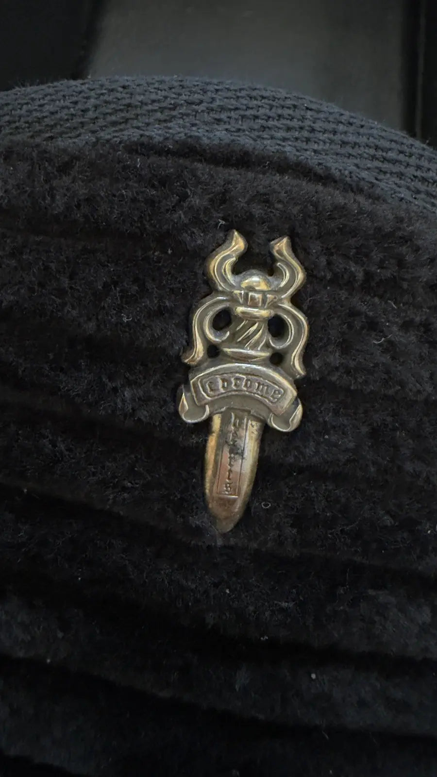 Chrome Hearts Black Corduroy Dagger Slippers