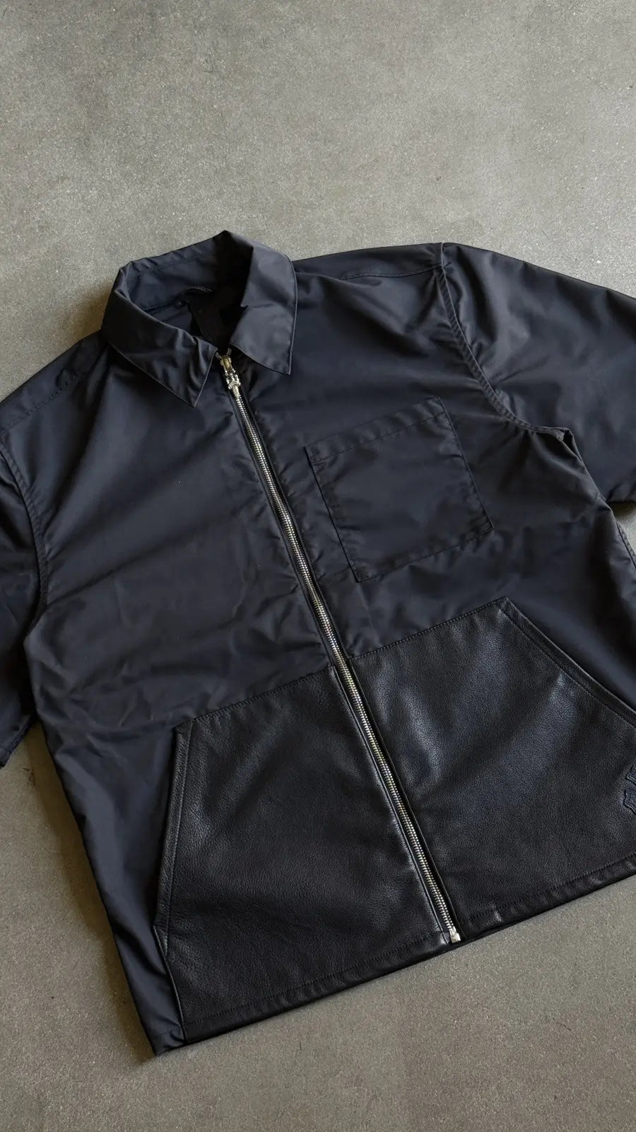 Chrome Hearts Nylon Leather Zip-Up Short Sleeve Shirt