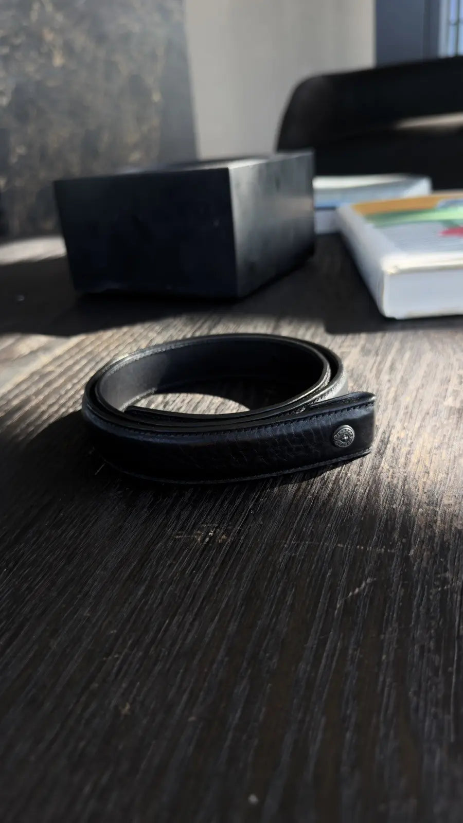 Chrome Hearts Black Textured Leather Belt Strap Chrome Hearts
