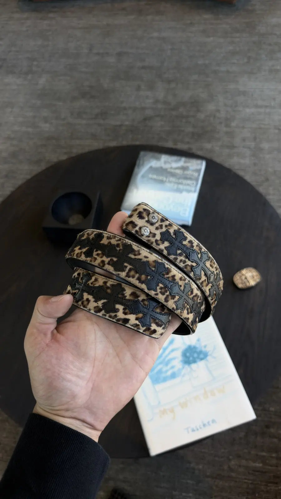 Chrome Hearts-Style Leopard Print Ponyhair Belt Strap Chrome Hearts