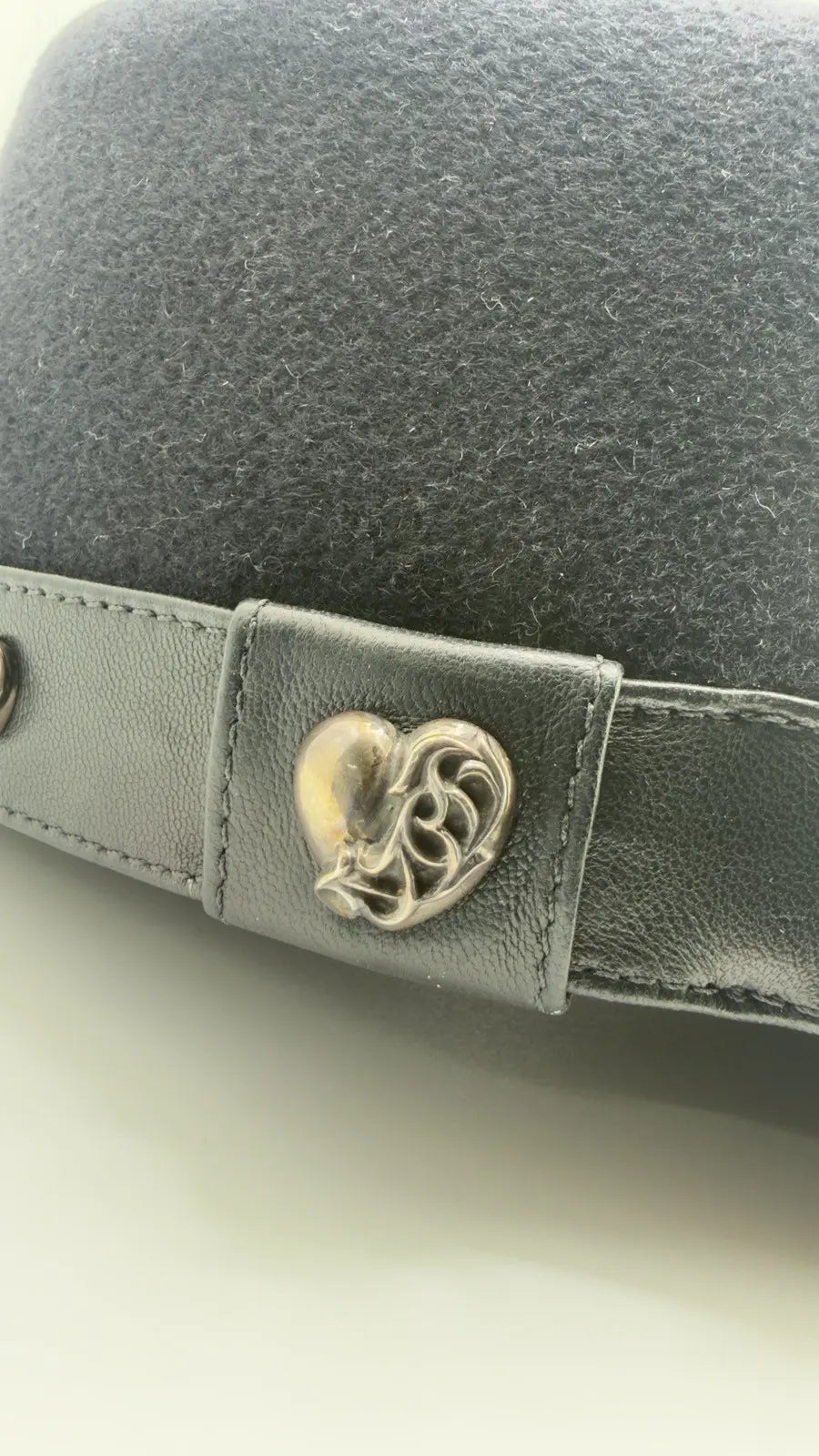 Chrome Hearts Heart Motif Leather Casquette Captain Hat Chrome Hearts