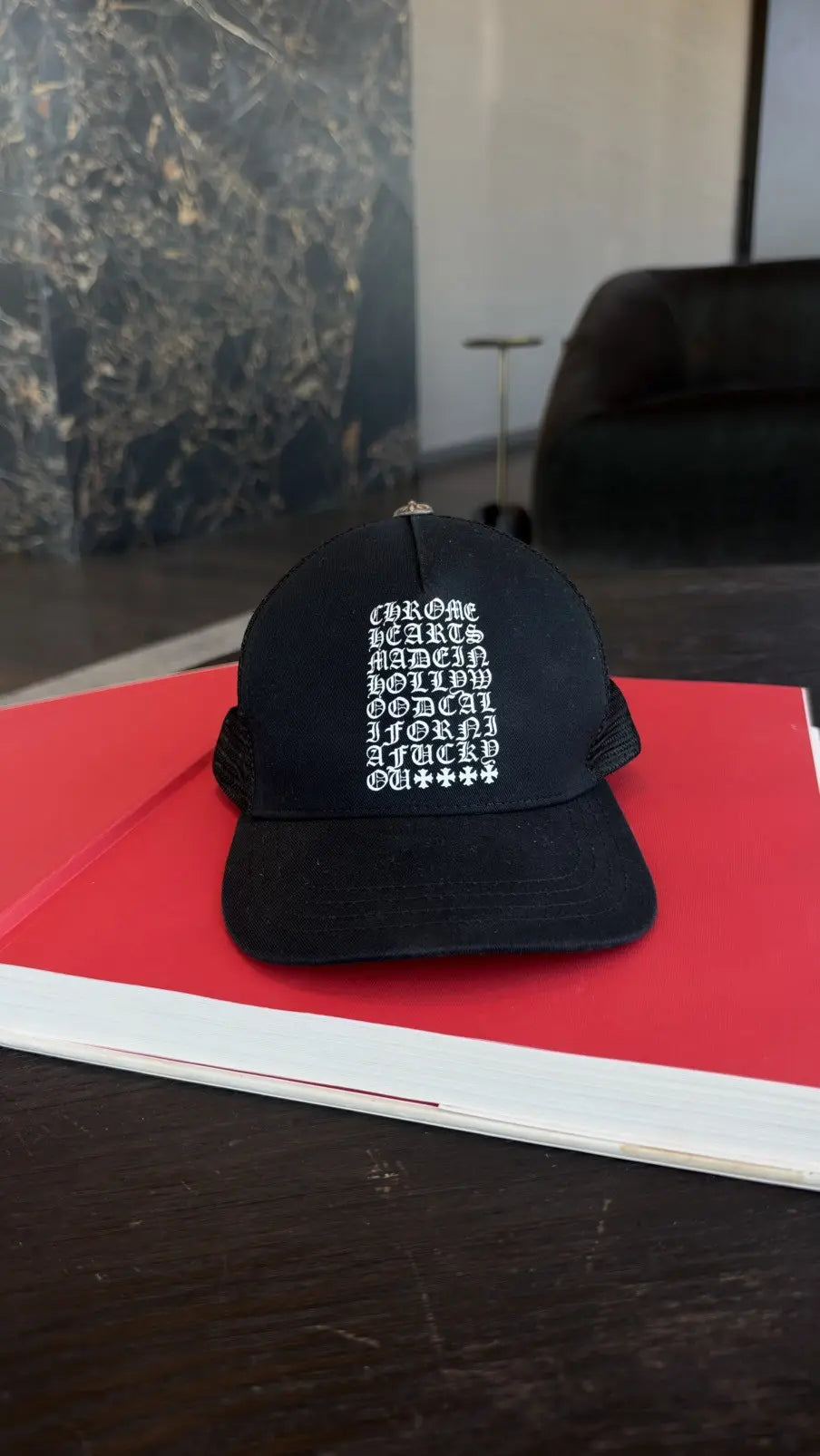Chrome Hearts Eye Vertical Stack Logo Trucker Hat Chrome Hearts