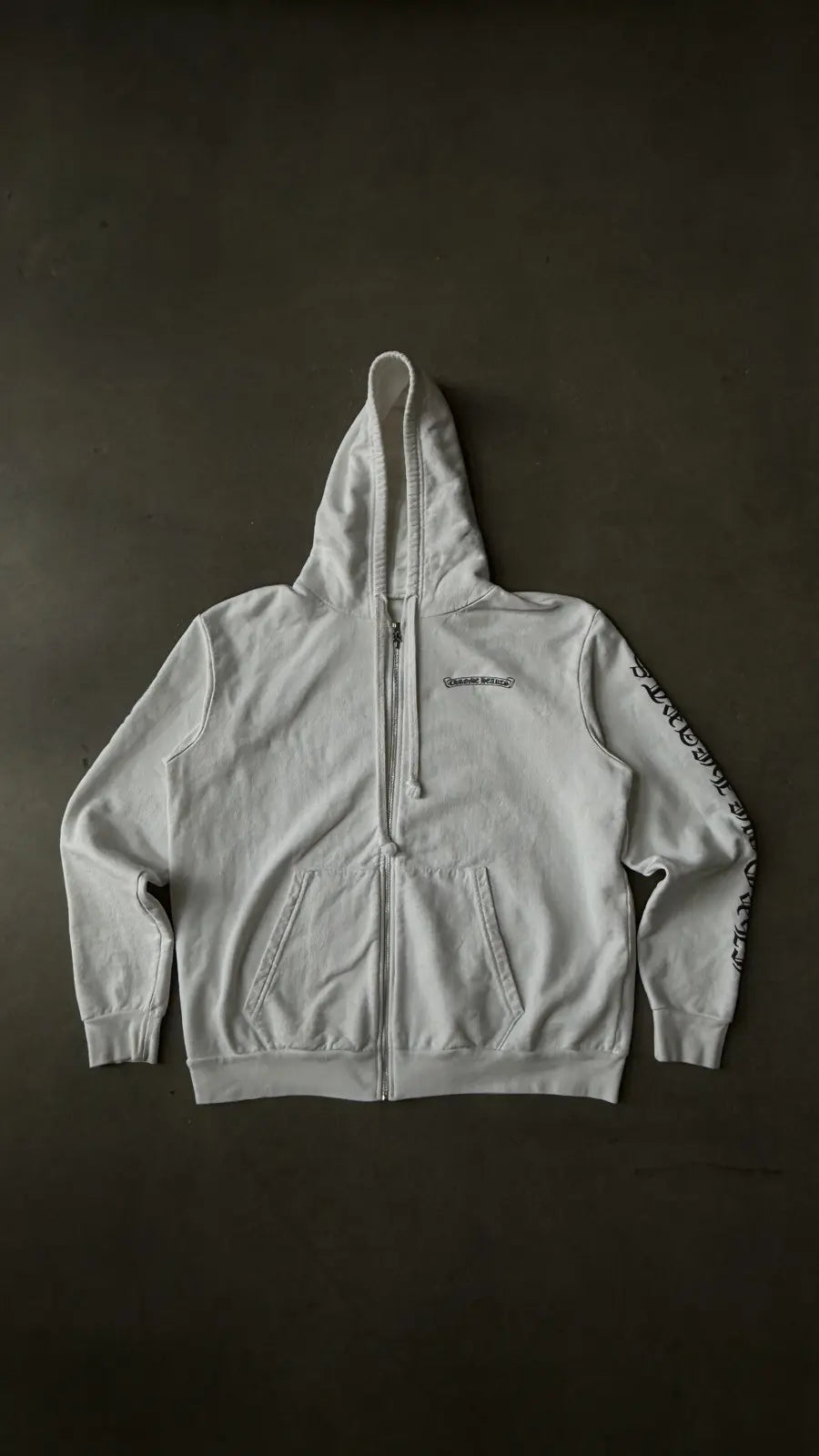 Chrome Hearts White Zip Up Banner Hoodie