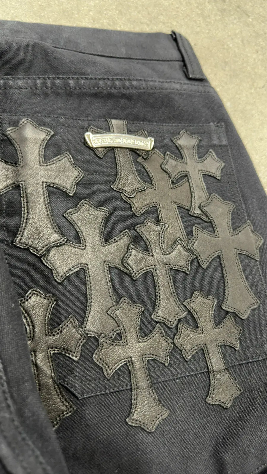 Chrome Hearts Cemetery Cross Leather Patch Cargo Pants