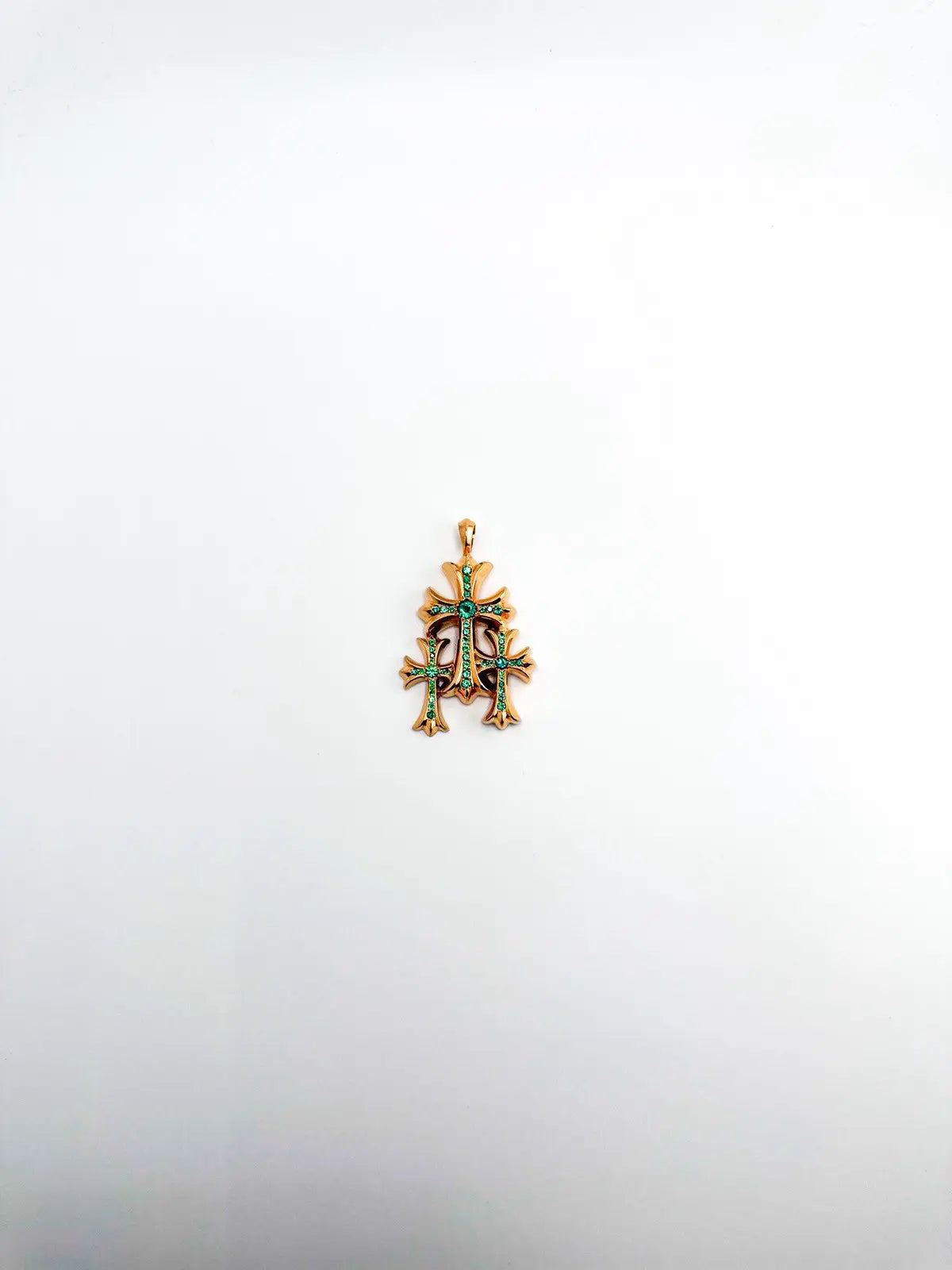 Chrome Hearts 22K Gold Emerald Triple Cross Pendant Chrome Hearts
