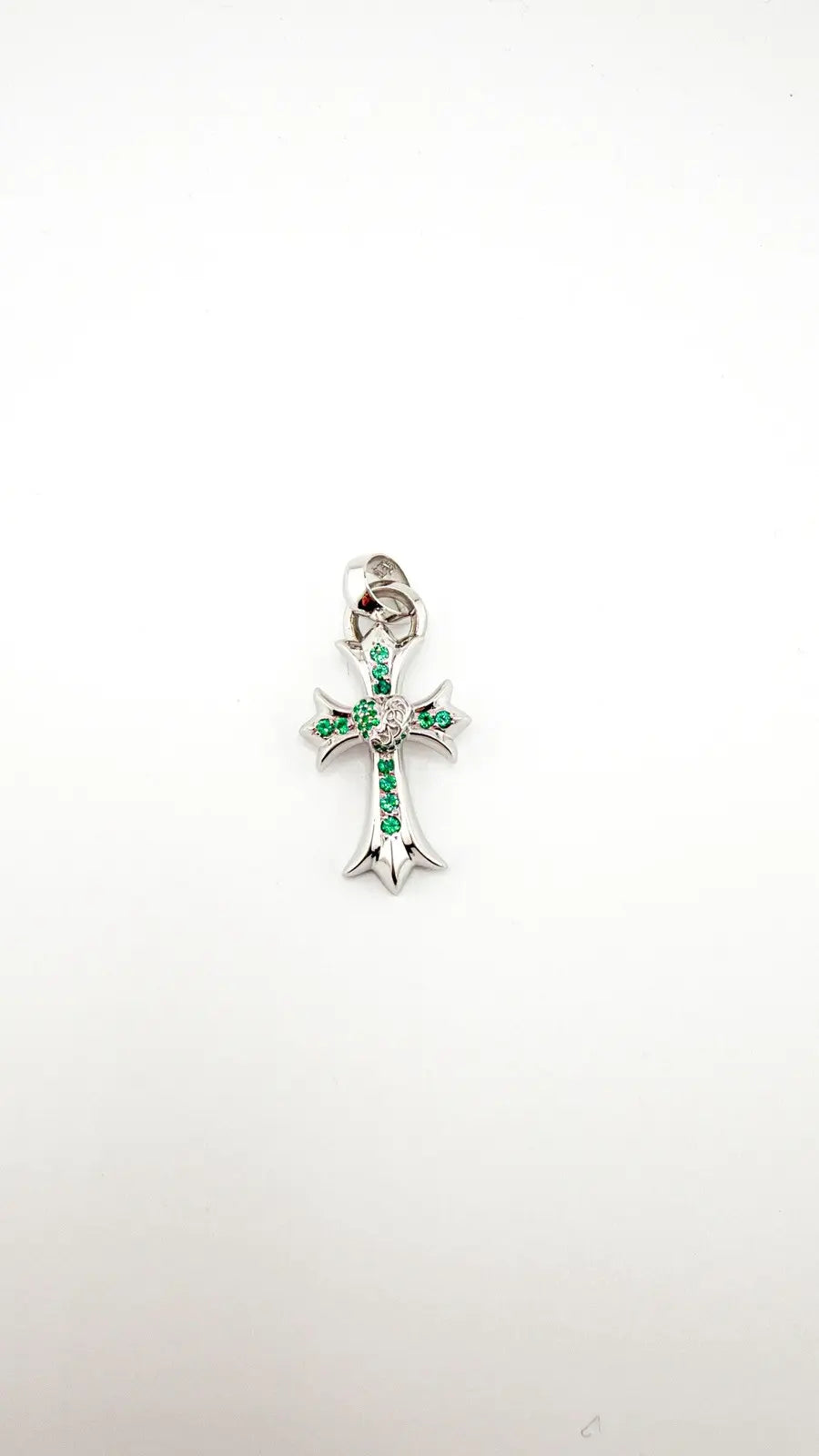 Chrome Hearts 18K White Gold Emerald Vine Cross Pendant Chrome Hearts