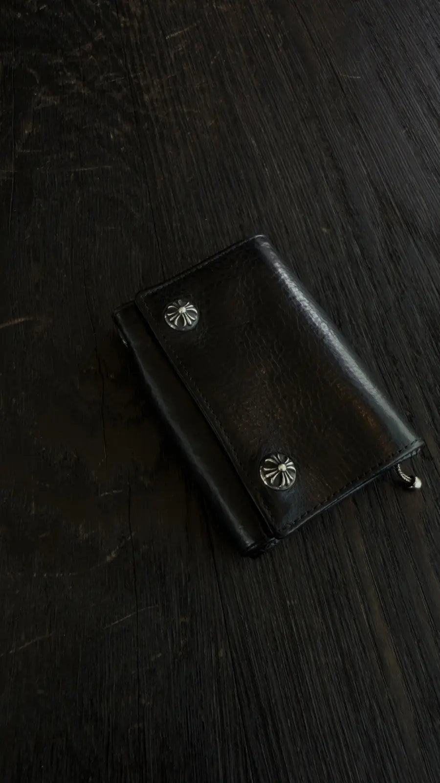 Chrome Hearts Black Leather Trifold Wallet Chrome Hearts