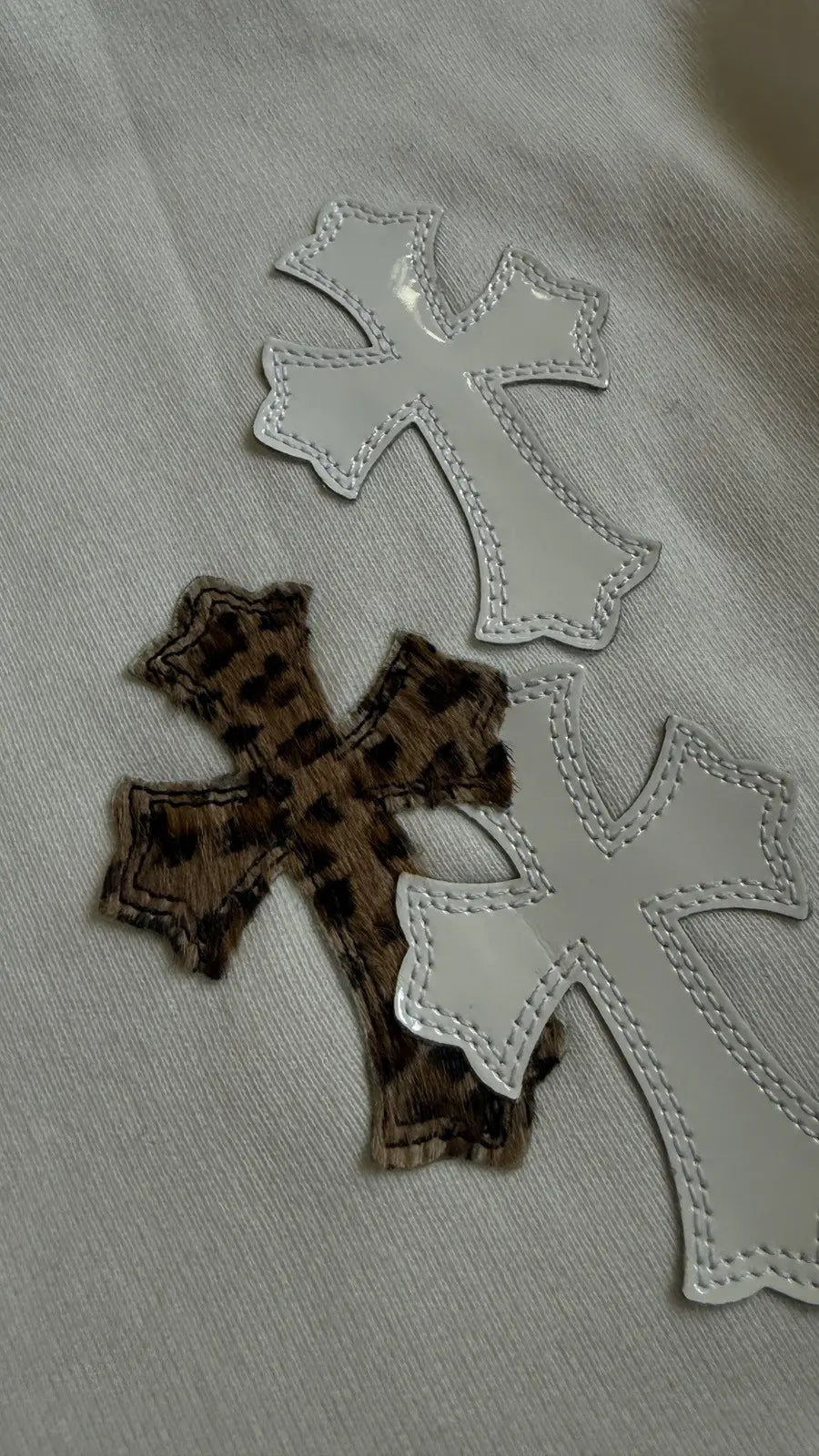 Chrome Hearts White & Leopard Cross Patch Sweatshirt