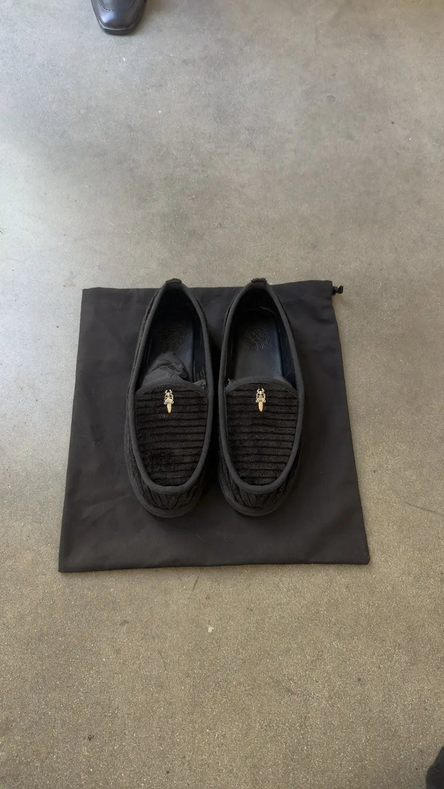 Chrome Hearts Black Corduroy Dagger Slippers