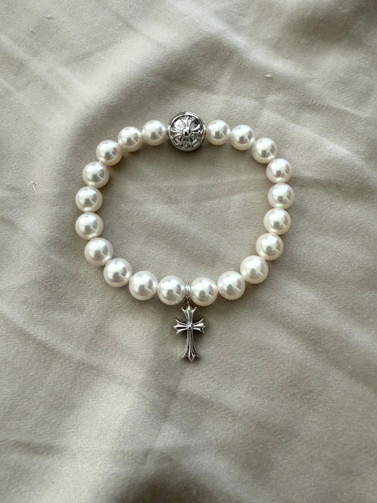 Chrome Hearts Mikimoto White Pearl Bracelet