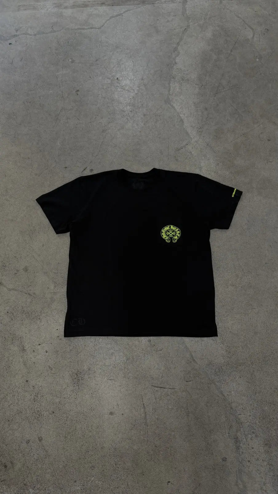 Chrome Hearts Neon Yellow Horseshoe Pocket Short Sleeve Tee