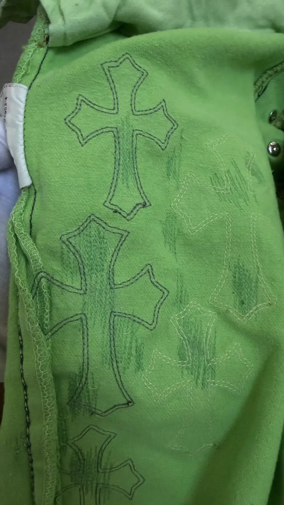 Chrome Hearts Green&Black Cross Patch Jeans