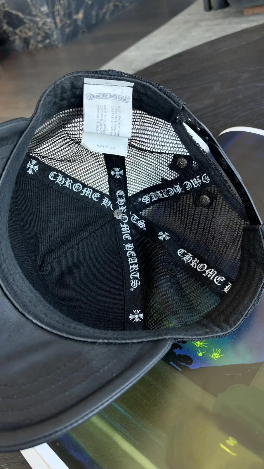 Chrome Hearts Cemetery Cross Leather Stitched Trucker Hat Chrome Hearts