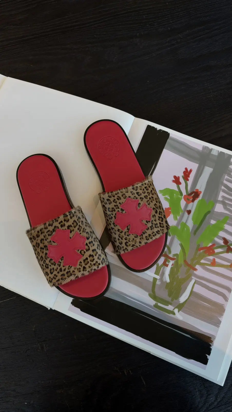 Chrome Hearts Plus Cross Patch Leopard Slides Size 9 Chrome Hearts