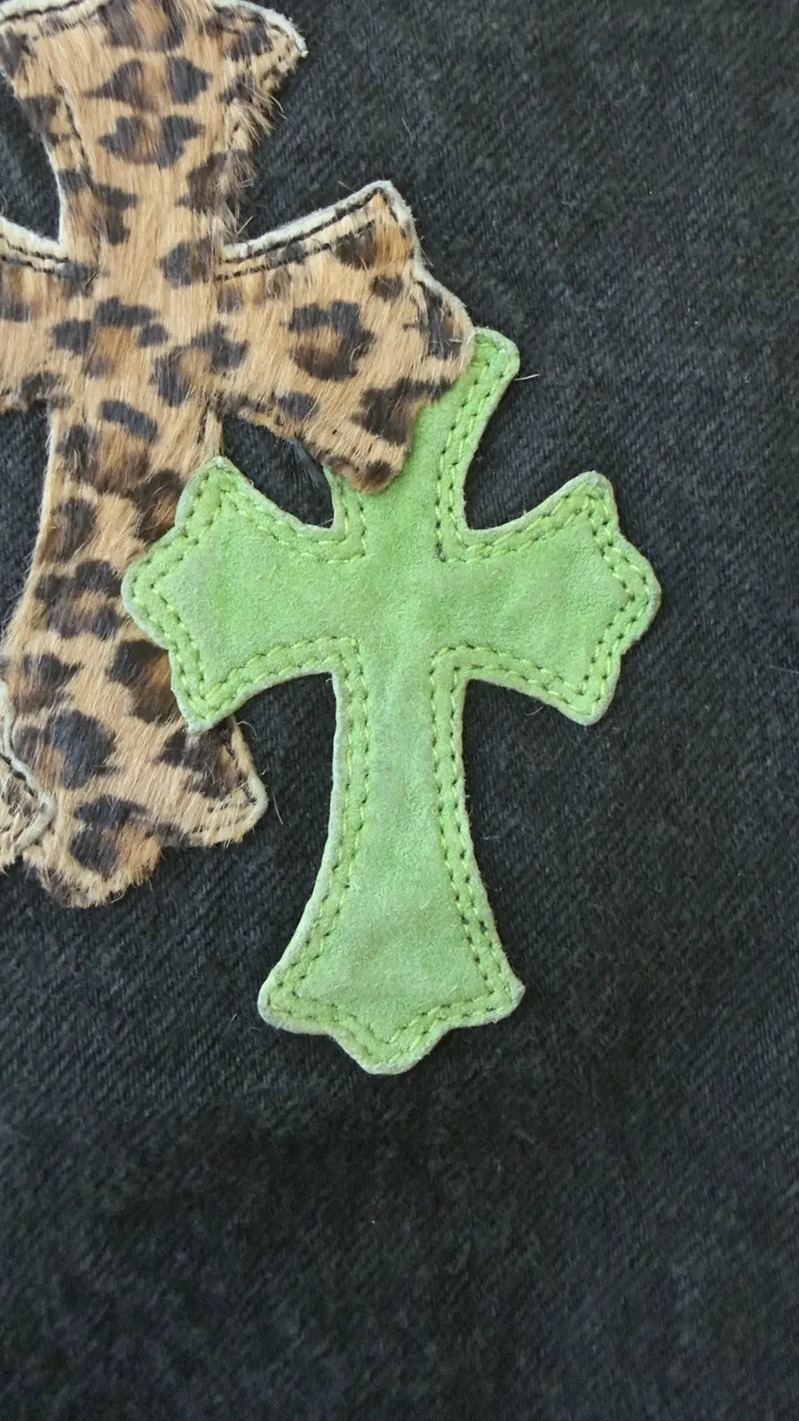 Chrome Hearts Green & Leopard Cross Patch Jeans