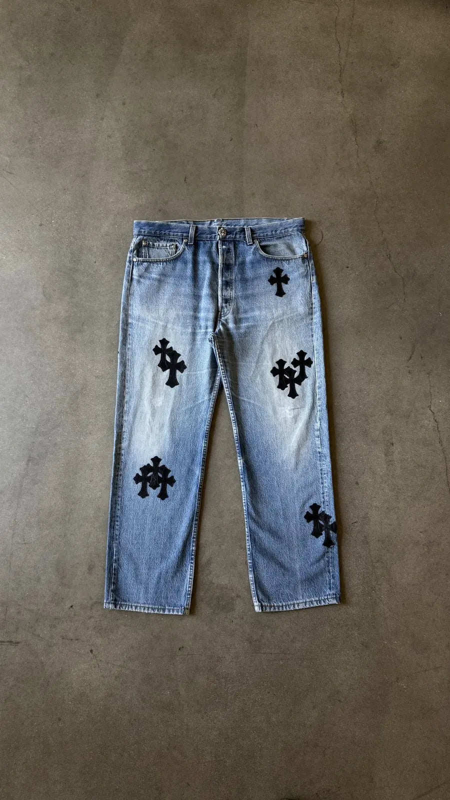 Chrome Hearts Levis 501 Black Cross Patch Jeans
