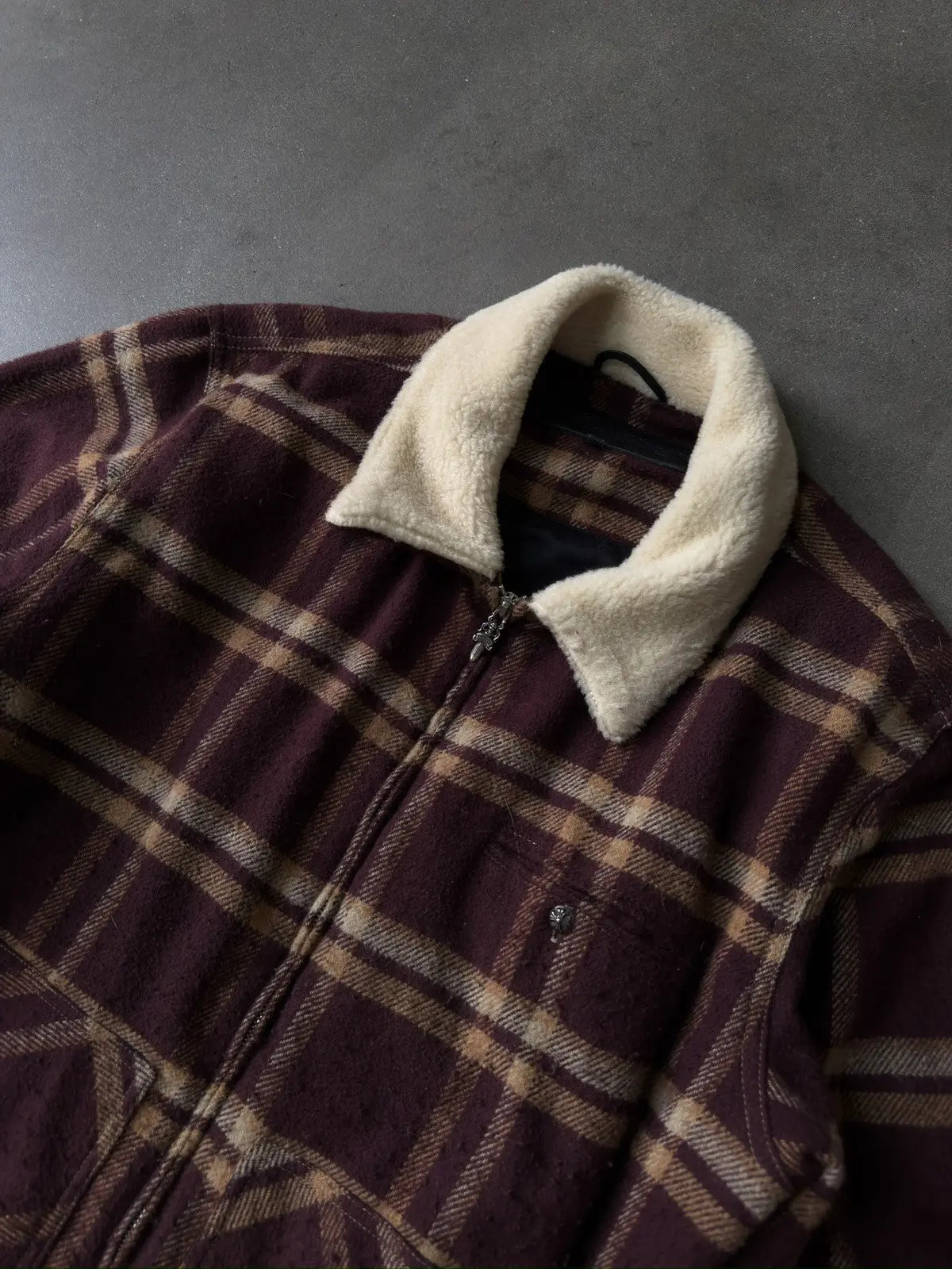 Chrome Hearts Plaid Flannel Jacket w Shearling Collar