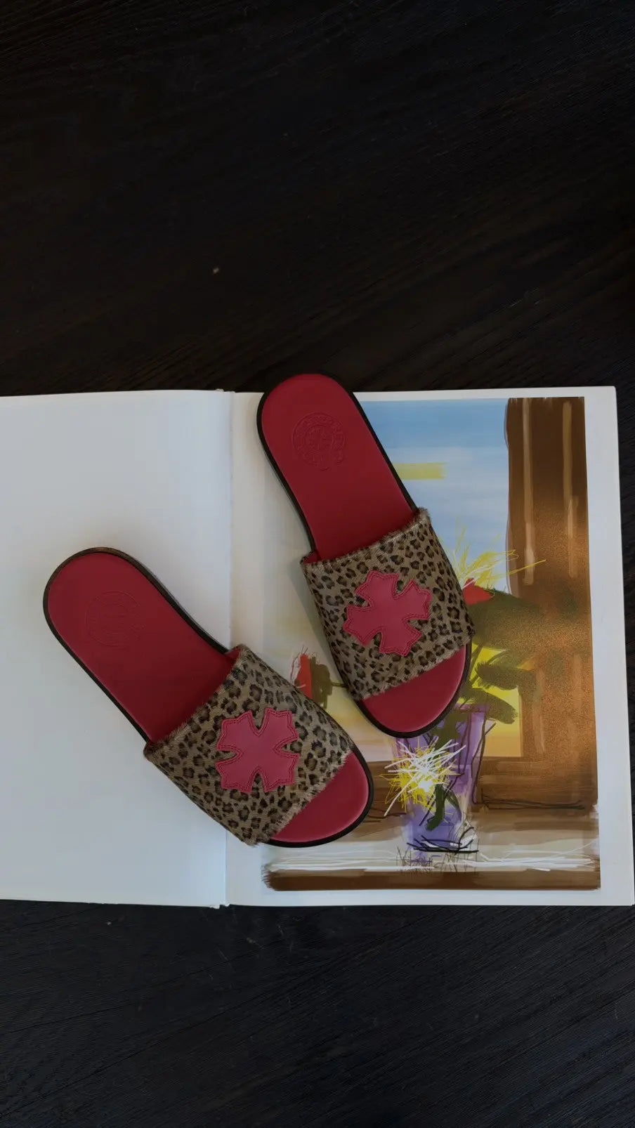 Chrome Hearts Plus Cross Patch Leopard Slides Size 9 Chrome Hearts