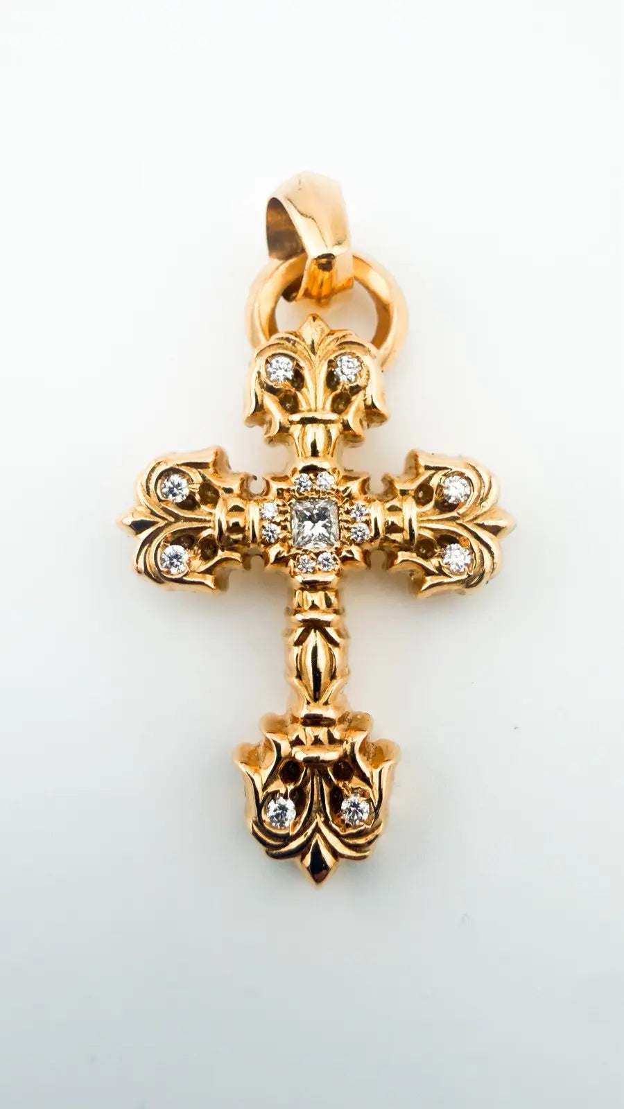 Chrome Hearts 22k Gold & Diamond Filigree Cross Pendant