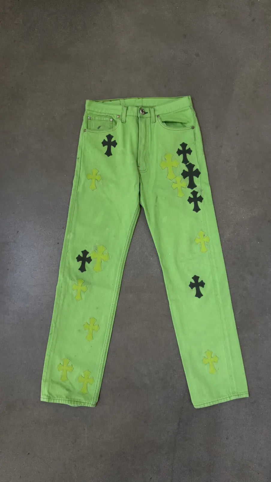 Chrome Hearts Green&Black Cross Patch Jeans