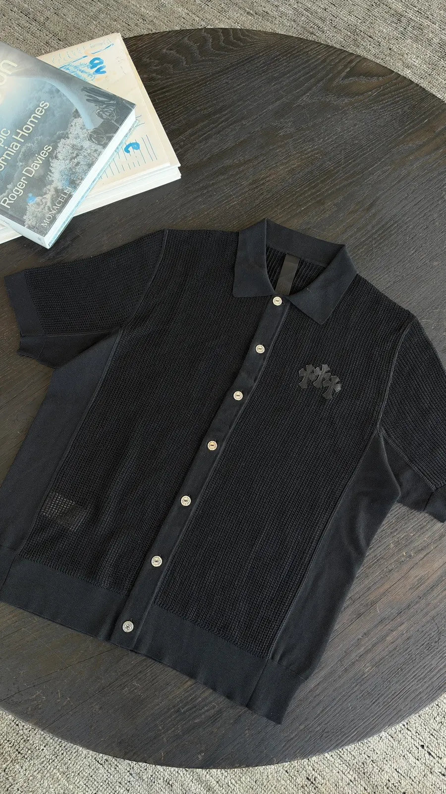 Chrome Hearts Knitted Short-Sleeve Button-Up Polo Shirt Size L Chrome Hearts